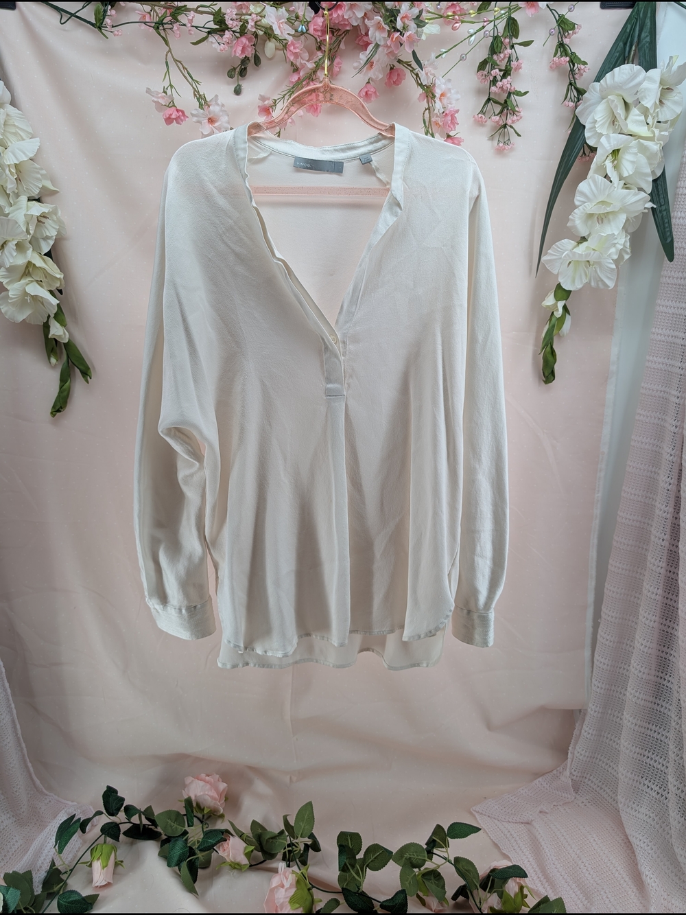 Vince Cream V-Neck Silk Blouse